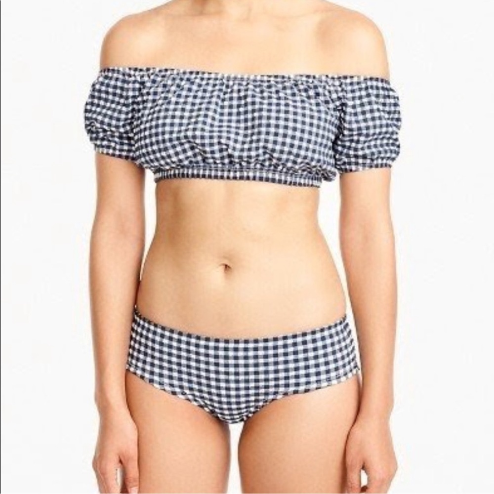 JCrew off shoulder ghingham swimsuit